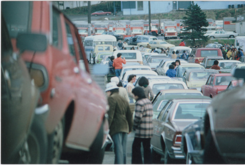 Participants waiting in their cars to caravan down to Puyallup (ddr-densho-384-6)