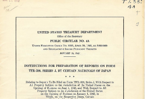 United States Treasury Department Public Circular No. 4A (ddr-densho-474-115)
