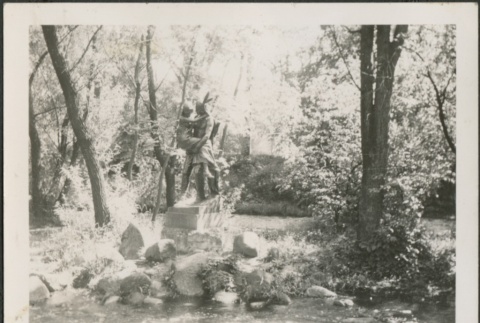 A statue near Minnehaha Falls (ddr-densho-298-169)