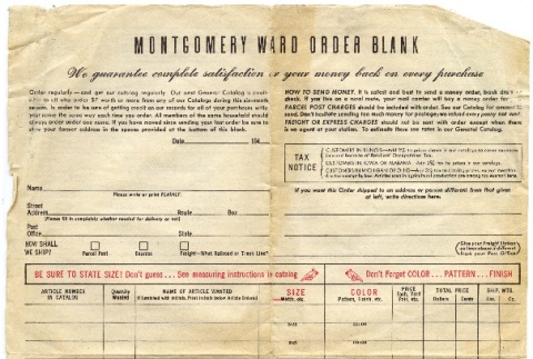 Montgomery Ward Order Blank (ddr-one-5-78)