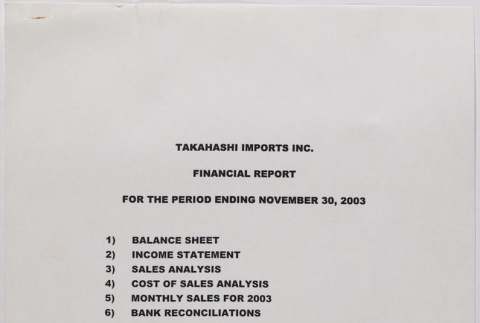 Financial Report for Takahashi Imports (ddr-densho-424-633)