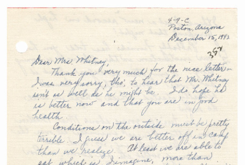 [ Letter to Mrs. Whitney from Louise Fukuda | December 15, 1942 ] (ddr-janm-22-88)