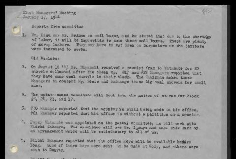 Minutes from the Heart Mountain Community Council meeting, January 17, 1944 (ddr-csujad-55-513)