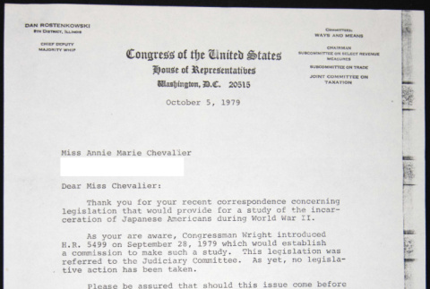Letter to Annie Marie Chevalier from Dan Rostenkowski (ddr-chijacl-1-406)