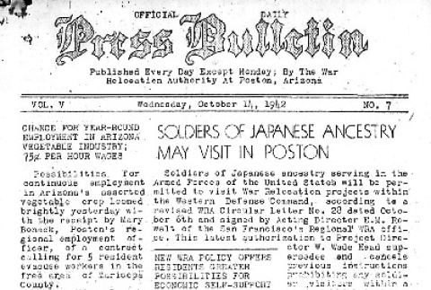 Poston Press Bulletin Vol. V No. 7 (October 14, 1942) (ddr-densho-145-133)