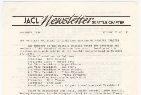 Seattle Chapter, JACL Reporter, Vol. XXI, No. 11, November 1984 (ddr-sjacl-1-341)