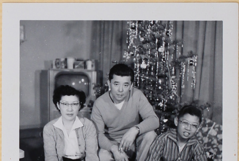 Family in front of Christmas tree (ddr-densho-522-540)