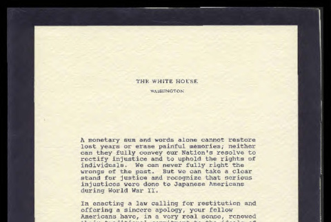 Letter of apology from George H.W. Bush, President of the United States, October 1990 (ddr-csujad-55-920)