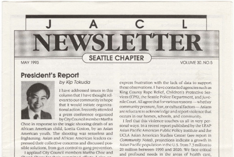 Seattle Chapter, JACL Reporter, Vol. 30, No. 5, May 1993 (ddr-sjacl-1-411)