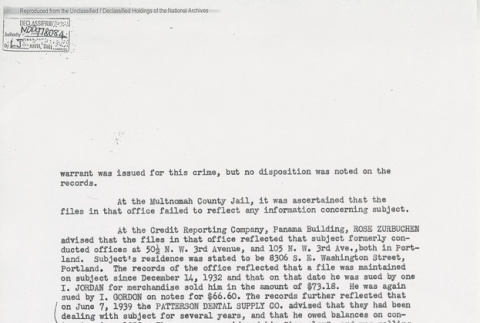 Case file for Keizaburo Koyama from the Federal Bureau of Investigation. Page 6 of 6. (ddr-one-5-103)