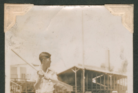 Frank Fukami plays baseball (ddr-densho-463-173)
