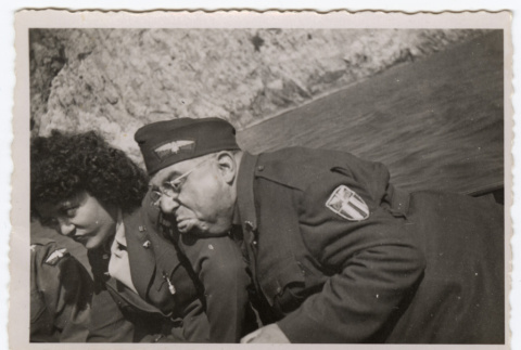 Two soldiers make silly faces (ddr-densho-451-40)