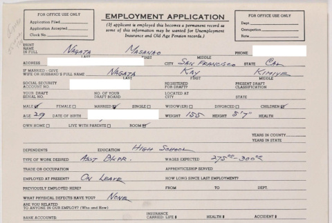 Employment application (ddr-densho-424-543)