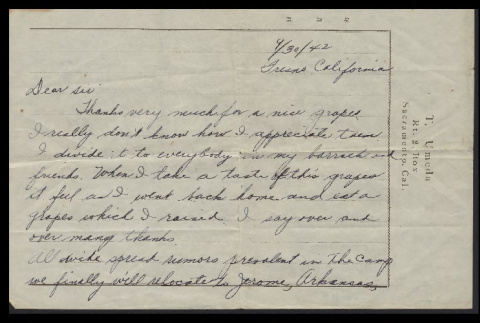 Letter from Minnie Umeda to Mr. Waegell, November 30, 1943 (ddr-csujad-55-64)