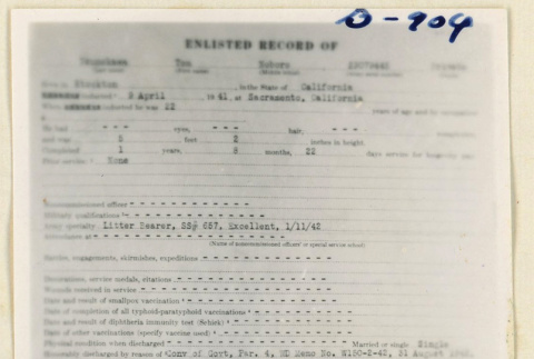 Enlisted record for Tom Tsunekawa (ddr-densho-37-1953)