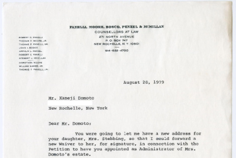 Letter to Kaneji Domoto from Arthur L. Penzel (ddr-densho-578-41)