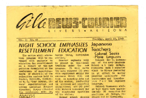 Gila news-courier, vol. 2, no. 45 (April 15, 1943) (ddr-csujad-42-158)