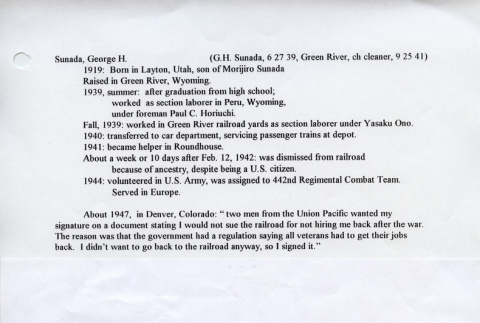 George Sunada Timeline 1919-1947 (ddr-densho-415-3)