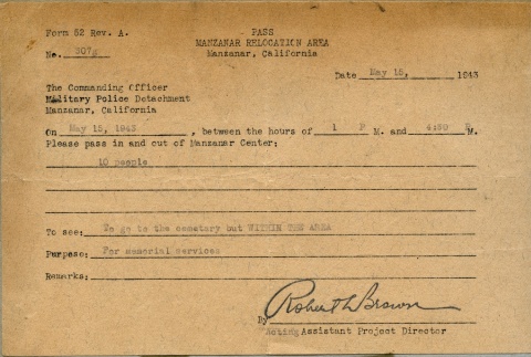 Pass for in and out privileges at Manzanar (ddr-manz-4-45)