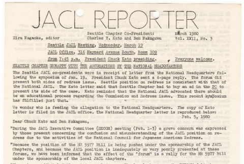 Seattle Chapter, JACL Reporter, Vol. XVII, No. 3, March 1980 (ddr-sjacl-1-287)