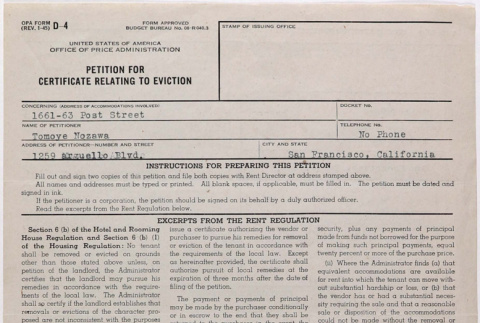 Paperwork for evicting tenants of building purchased by Tomoye Takahashi (ddr-densho-424-647)