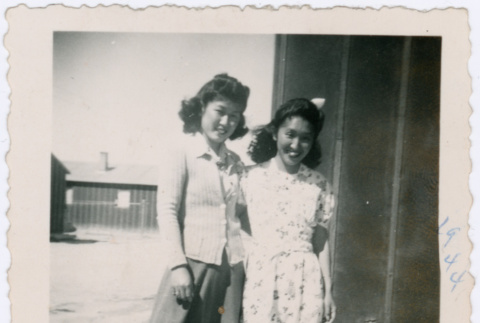 Two women outside barracks (ddr-densho-363-28)