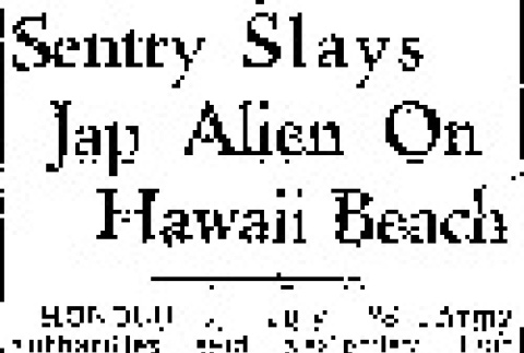 Sentry Slays Jap Alien On Hawaii Beach (July 28, 1942) (ddr-densho-56-826)