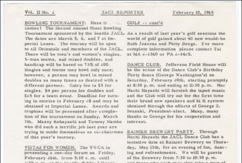 Seattle Chapter, JACL Reporter, Vol. II, No. 2, February 10, 1965 (ddr-sjacl-1-69)