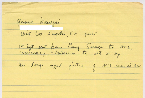 George Kanegai contact information (ddr-densho-1007-913)