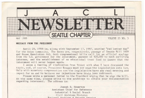 Seattle Chapter, JACL Reporter, Vol. 25, No. 5, May 1988 (ddr-sjacl-1-374)