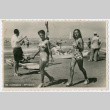 Women in swimwear walking along beach (ddr-densho-368-110)