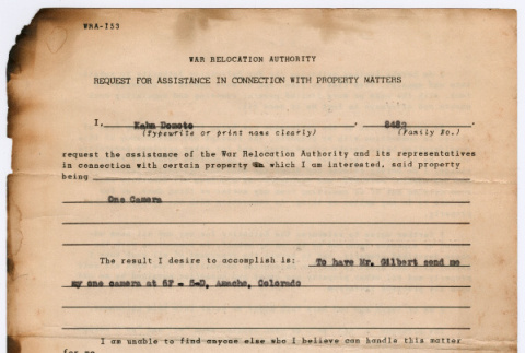 Request For assistance in connection with property matters (ddr-densho-329-996)