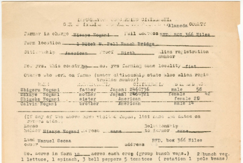 Information concerning citizenship German, Italian and Japanese Farmers of Alameda County and associated documents for Nogami family (ddr-densho-491-123)