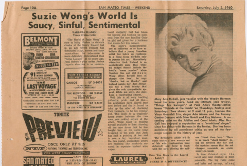 Clipping from San Mateo Times with review of The World of Suzie Wong (ddr-densho-367-292)