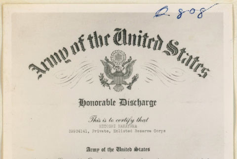 Honorable discharge for Hitoshi Nakayama (ddr-densho-37-1811)