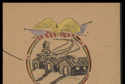 Crayon drawing of Poston barracks (ddr-csujad-55-1887)