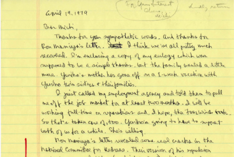 Letter to Michi Weglyn, April 19, 1979 (ddr-csujad-24-59)