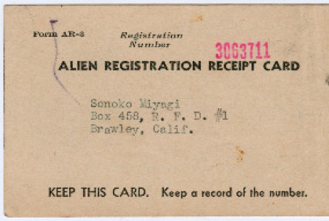 Sonoko Miyagi's Alien Registration Card (ddr-densho-416-5)