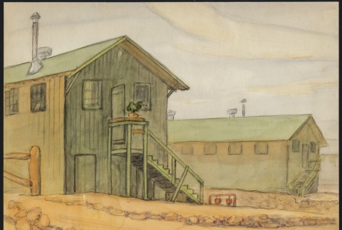 Painting of barracks at Santa Fe Internment Camp (ddr-manz-2-35)