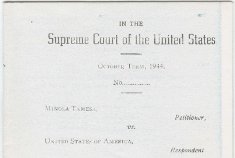 Petition for writ of certiorari in Minola Tamesa vd. United States of America (ddr-densho-333-33)