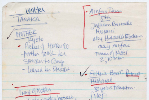 Walter Tanaka interview notes (ddr-densho-1007-994)