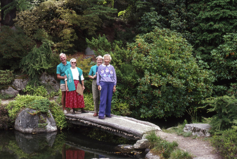 People on a bridge in the Japanese Garden (ddr-densho-354-636)