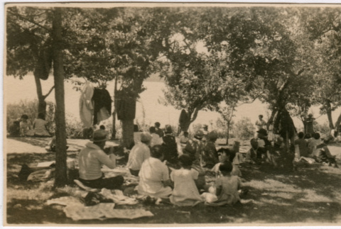 Group sitting under the trees (ddr-densho-348-89)