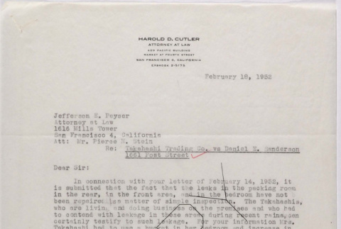 Copy of letters from Harold Cutler to Jeffrey Peyser and Daniel Sanderson (ddr-densho-424-671)