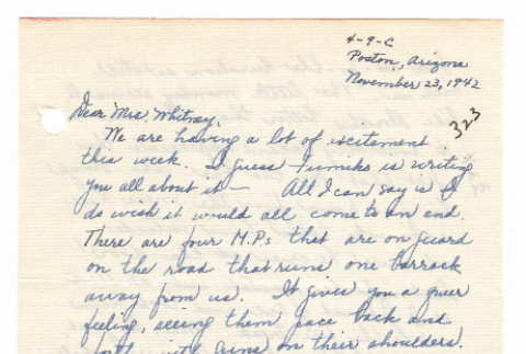 [ Letter to Mrs. Whitney from Louise Fukuda | November 23, 1942 ] (ddr-janm-22-79)