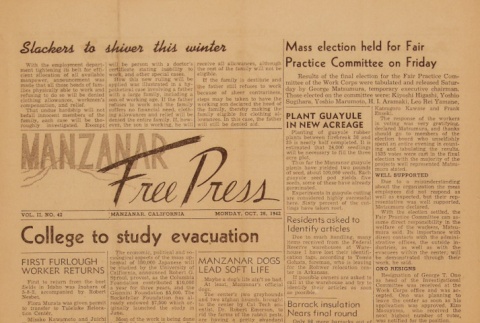 Manzanar Free Press Vol. II No. 42 (October 26, 1942) (ddr-densho-125-2)