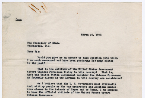 Letter from Ai Chih Tsai to the U.S. Secretary of State (ddr-densho-446-109)