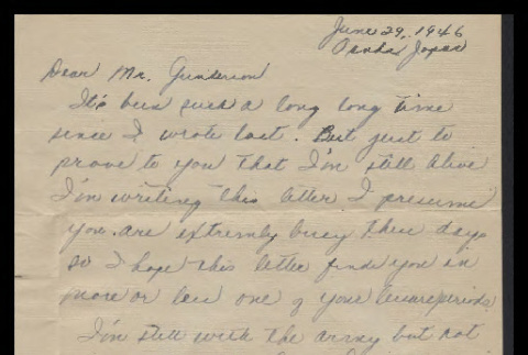 Letter from Kiyoshi Adachi to Mrs. Margaret Gunderson, June 29, 1946 (ddr-csujad-55-251)