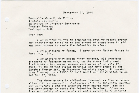 Letter to Spanish ambassador from Guntaro Kubota (ddr-densho-122-519)