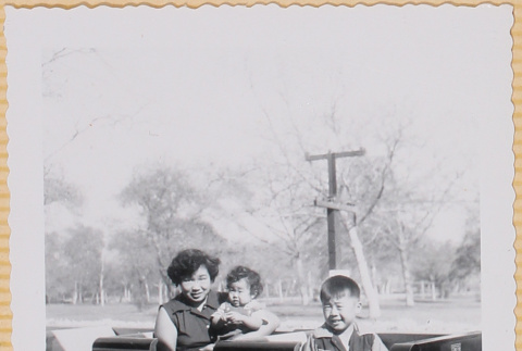 Yoshiko, Susan and William Shiomi on play train (ddr-densho-522-233)